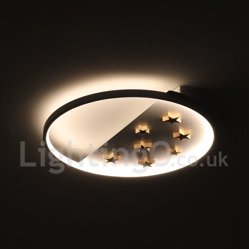 Plafonnier rond en bois à intensité variable, étoiles blanches, lampe de plafond ultra-mince, peut également être utilisé comme applique murale.