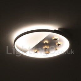 Plafonnier rond en bois à intensité variable, étoiles blanches, lampe de plafond ultra-mince, peut également être utilisé comme applique murale.