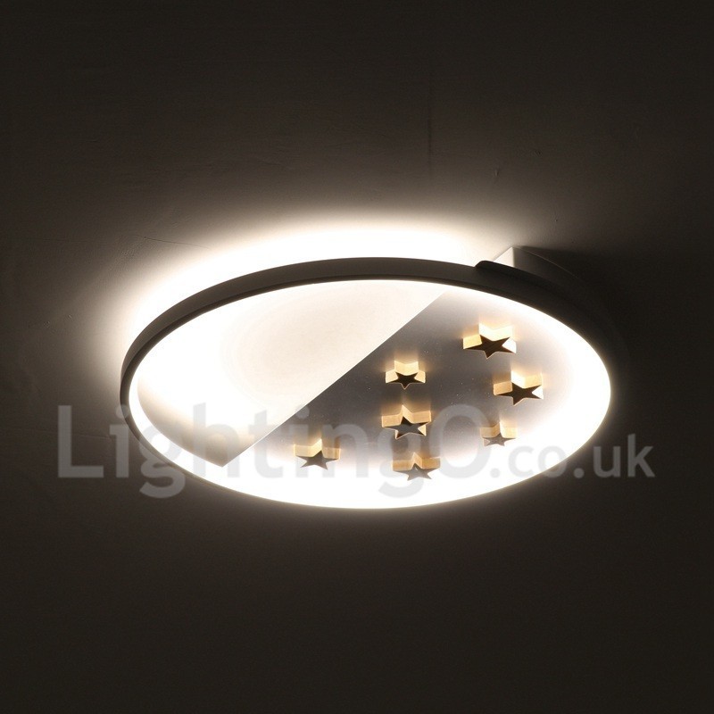 Plafonnier rond en bois à intensité variable, étoiles blanches, lampe de plafond ultra-mince, peut également être utilisé comme applique murale.