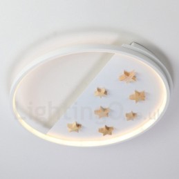 Plafonnier rond en bois à intensité variable, étoiles blanches, lampe de plafond ultra-mince, peut également être utilisé comme applique murale.