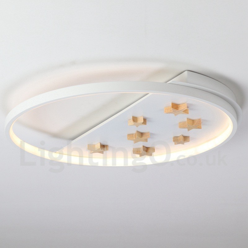 Plafonnier rond en bois à intensité variable, étoiles blanches, lampe de plafond ultra-mince, peut également être utilisé comme applique murale.