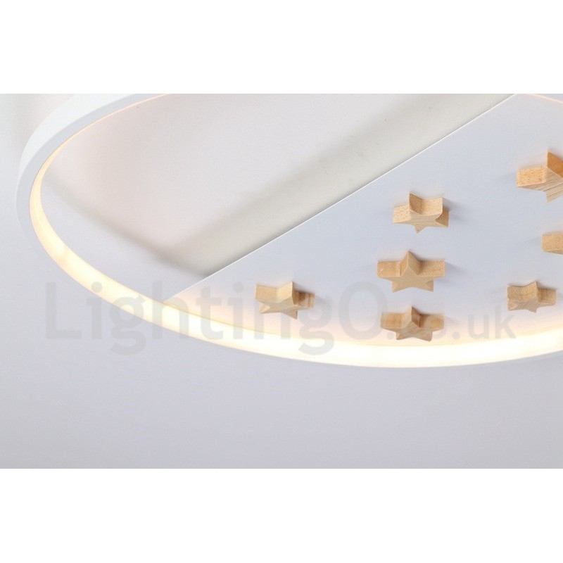 Plafonnier rond en bois à intensité variable, étoiles blanches, lampe de plafond ultra-mince, peut également être utilisé comme applique murale.