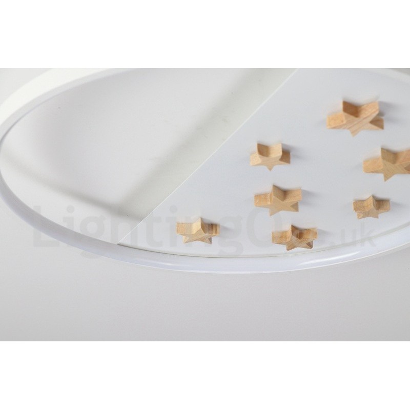 Plafonnier rond en bois à intensité variable, étoiles blanches, lampe de plafond ultra-mince, peut également être utilisé comme applique murale.
