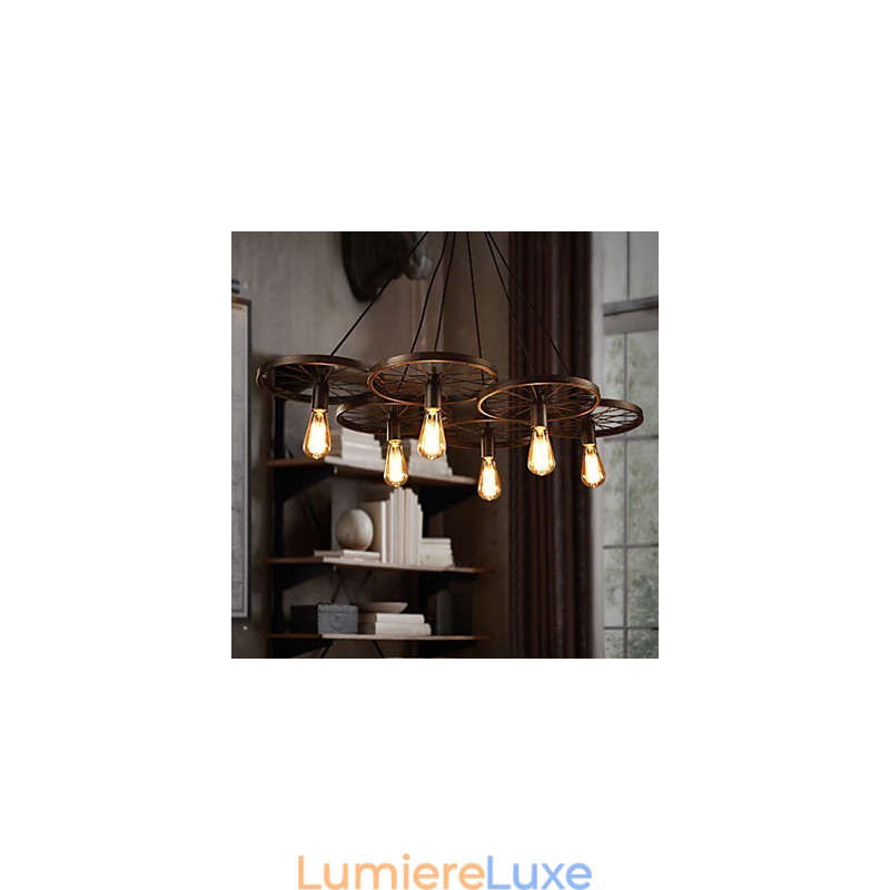 Lustre en fer forgé de style loft industriel, lustre à roulettes de café