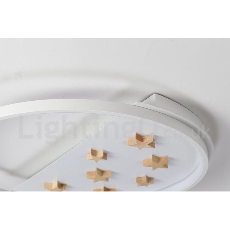 Plafonnier rond en bois à intensité variable, étoiles blanches, lampe de plafond ultra-mince, peut également être utilisé comme applique murale.