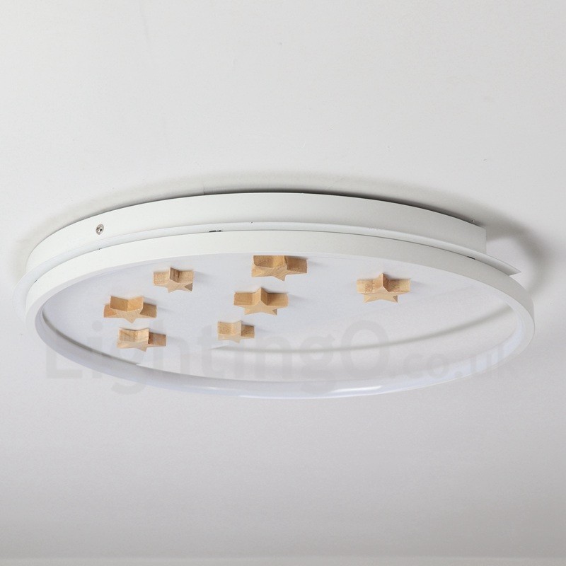 Plafonnier rond en bois à intensité variable, étoiles blanches, lampe de plafond ultra-mince, peut également être utilisé comme applique murale.