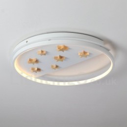 Plafonnier rond en bois à intensité variable, étoiles blanches, lampe de plafond ultra-mince, peut également être utilisé comme applique murale.
