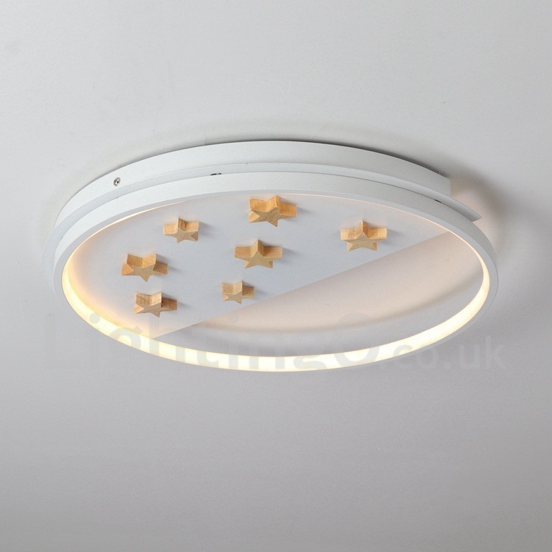 Plafonnier rond en bois à intensité variable, étoiles blanches, lampe de plafond ultra-mince, peut également être utilisé comme applique murale.