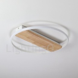 Plafonnier rond en bois blanc à intensité variable, lampe de plafond ultra-mince pouvant également servir d'applique murale