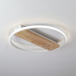 Plafonnier rond en bois blanc à intensité variable, lampe de plafond ultra-mince pouvant également servir d'applique murale