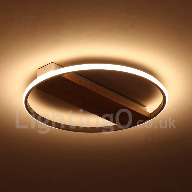 Plafonnier rond en bois blanc à intensité variable, lampe de plafond ultra-mince pouvant également servir d'applique murale