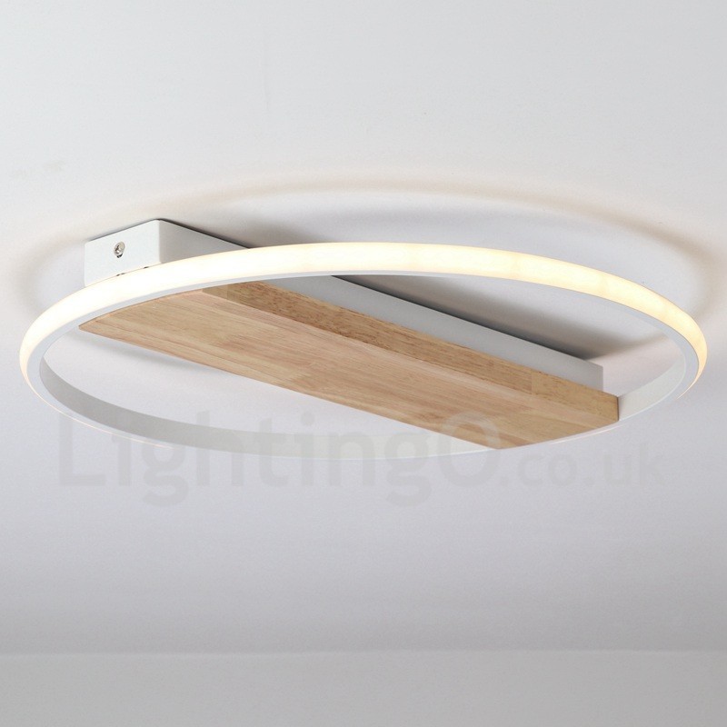 Plafonnier rond en bois blanc à intensité variable, lampe de plafond ultra-mince pouvant également servir d'applique murale