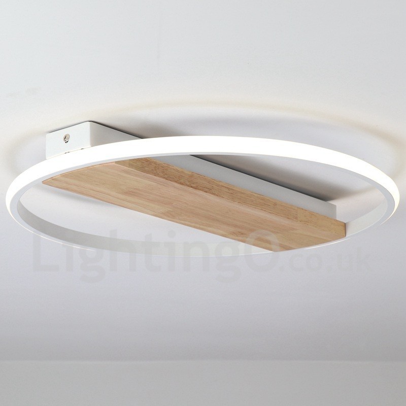 Plafonnier rond en bois blanc à intensité variable, lampe de plafond ultra-mince pouvant également servir d'applique murale