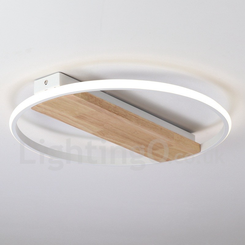 Plafonnier rond en bois blanc à intensité variable, lampe de plafond ultra-mince pouvant également servir d'applique murale