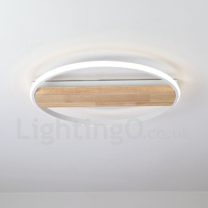 Plafonnier rond en bois blanc à intensité variable, lampe de plafond ultra-mince pouvant également servir d'applique murale
