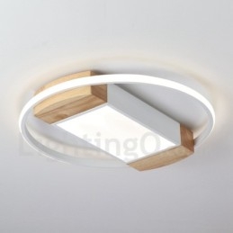 Plafonnier rond en bois blanc à intensité variable, lampe de plafond ultra-mince pouvant également servir d'applique murale