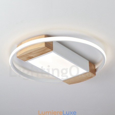 Plafonnier rond en bois blanc à intensité variable, lampe de plafond ultra-mince pouvant également servir d'applique murale Plafonnier rond en bois blanc à intensité variable, lampe de plafond ultra-mince pouvant également servir d'applique murale