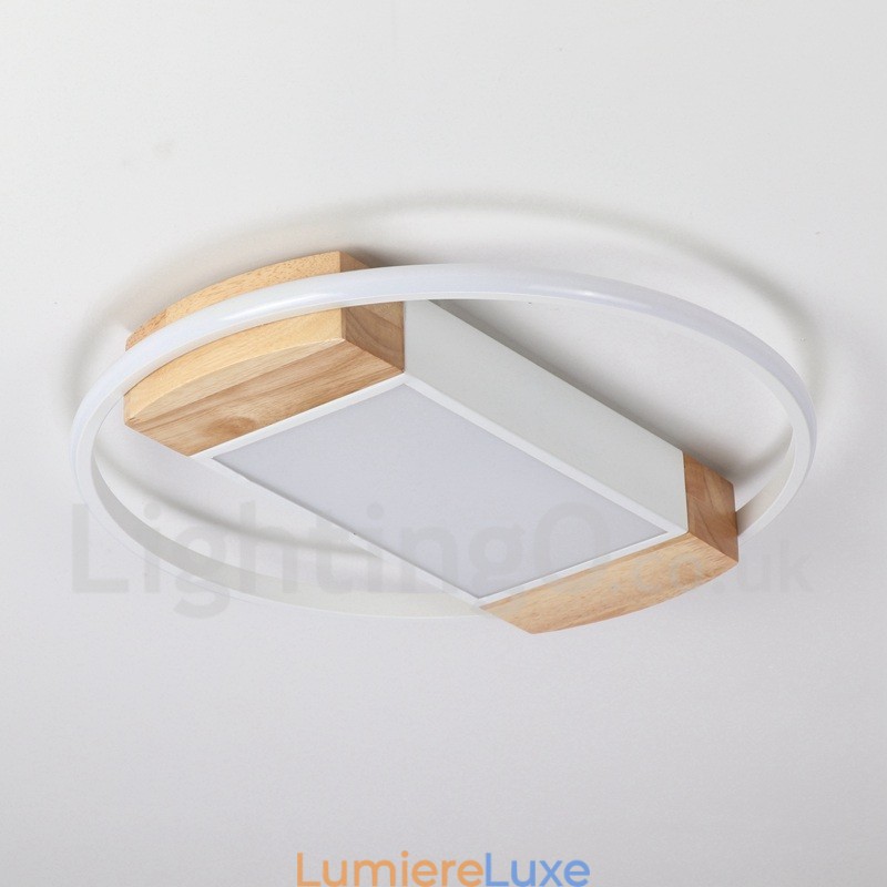 Plafonnier rond en bois blanc à intensité variable, lampe de plafond ultra-mince pouvant également servir d'applique murale