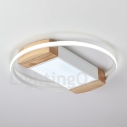 Plafonnier rond en bois blanc à intensité variable, lampe de plafond ultra-mince pouvant également servir d'applique murale