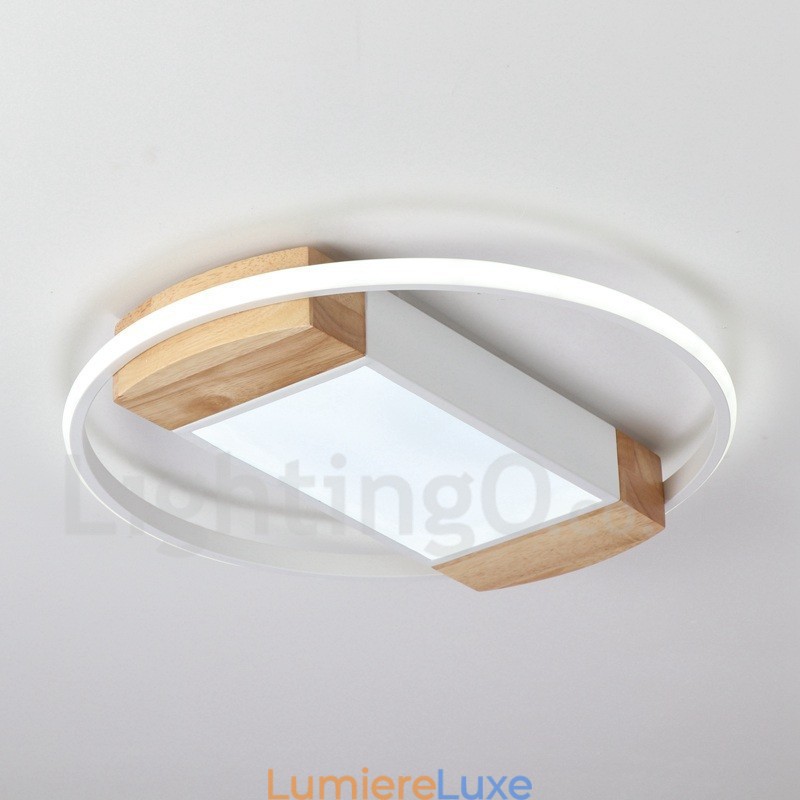 Plafonnier rond en bois blanc à intensité variable, lampe de plafond ultra-mince pouvant également servir d'applique murale