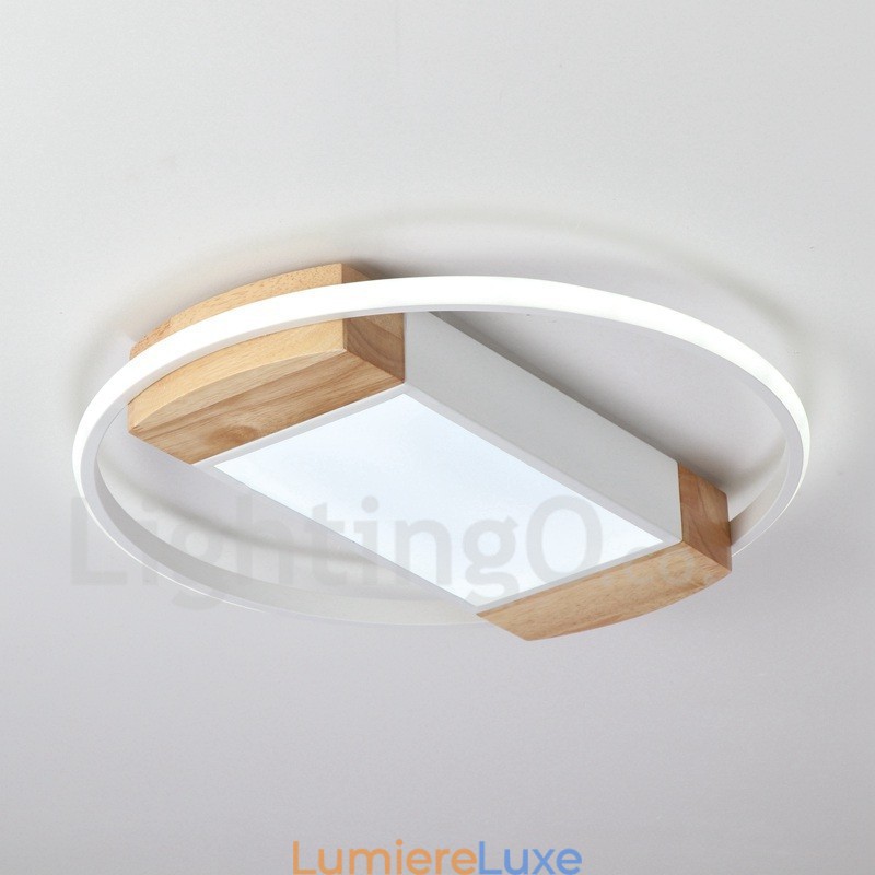 Plafonnier rond en bois blanc à intensité variable, lampe de plafond ultra-mince pouvant également servir d'applique murale