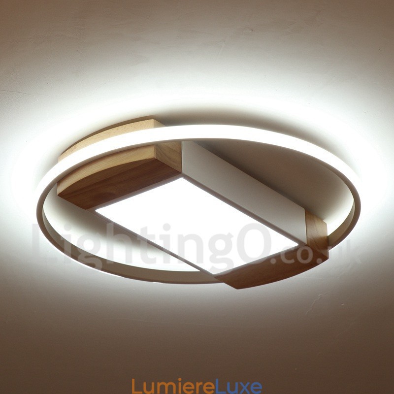 Plafonnier rond en bois blanc à intensité variable, lampe de plafond ultra-mince pouvant également servir d'applique murale