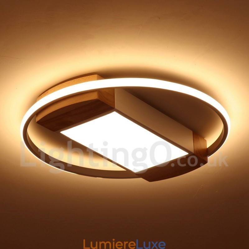 Plafonnier rond en bois blanc à intensité variable, lampe de plafond ultra-mince pouvant également servir d'applique murale