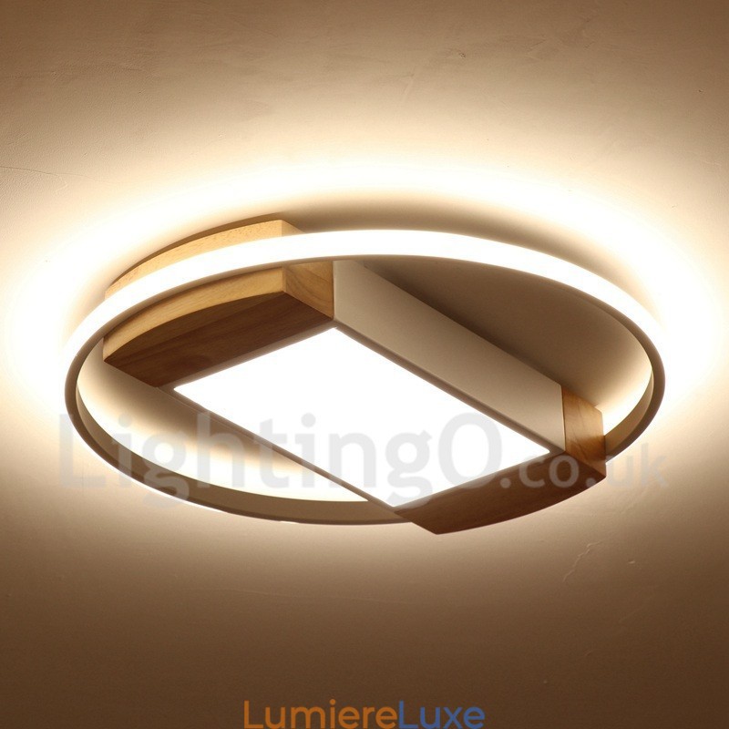 Plafonnier rond en bois blanc à intensité variable, lampe de plafond ultra-mince pouvant également servir d'applique murale