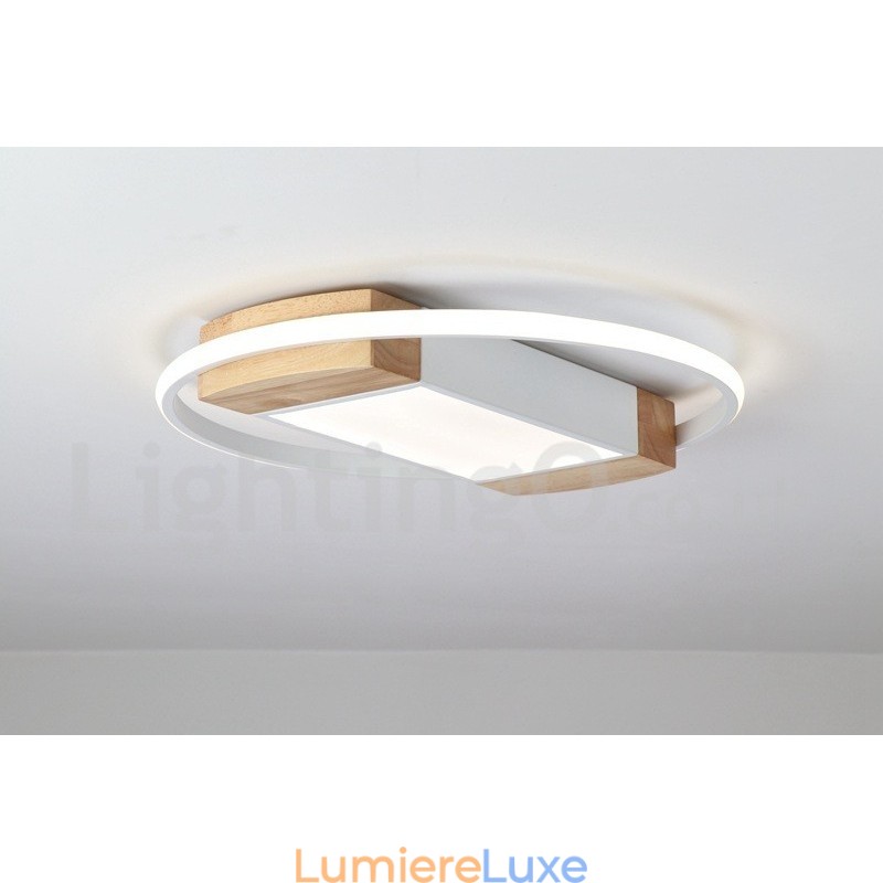 Plafonnier rond en bois blanc à intensité variable, lampe de plafond ultra-mince pouvant également servir d'applique murale