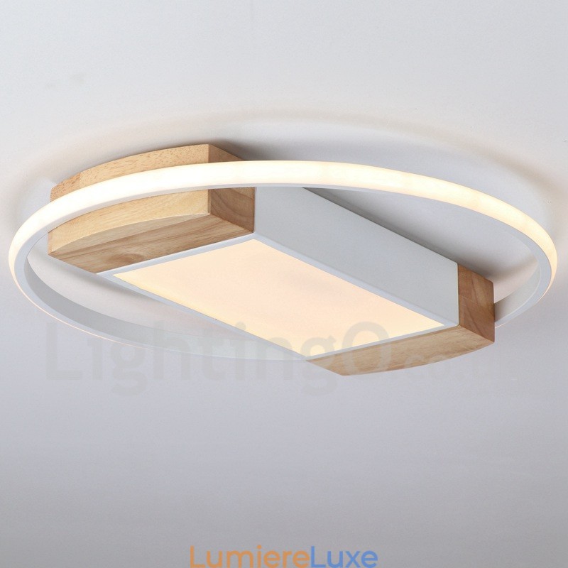 Plafonnier rond en bois blanc à intensité variable, lampe de plafond ultra-mince pouvant également servir d'applique murale