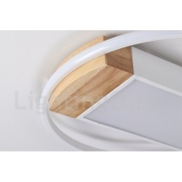 Plafonnier rond en bois blanc à intensité variable, lampe de plafond ultra-mince pouvant également servir d'applique murale