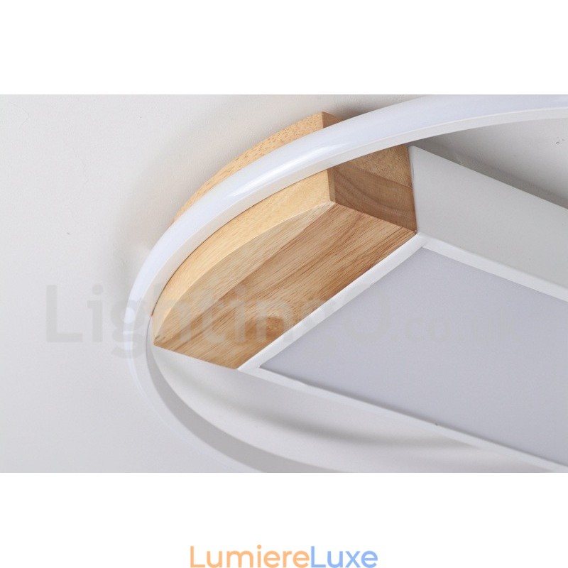 Plafonnier rond en bois blanc à intensité variable, lampe de plafond ultra-mince pouvant également servir d'applique murale