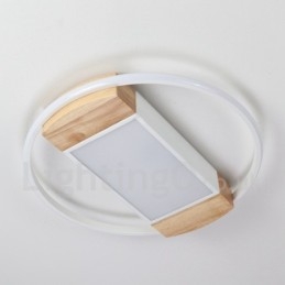 Plafonnier rond en bois blanc à intensité variable, lampe de plafond ultra-mince pouvant également servir d'applique murale