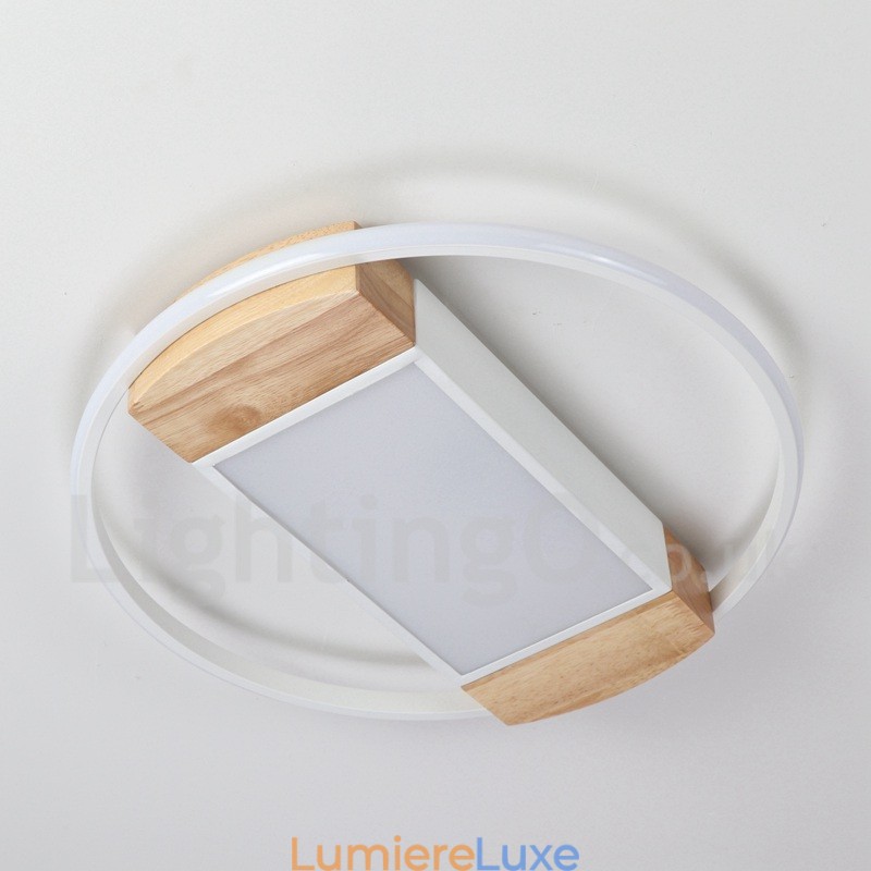 Plafonnier rond en bois blanc à intensité variable, lampe de plafond ultra-mince pouvant également servir d'applique murale