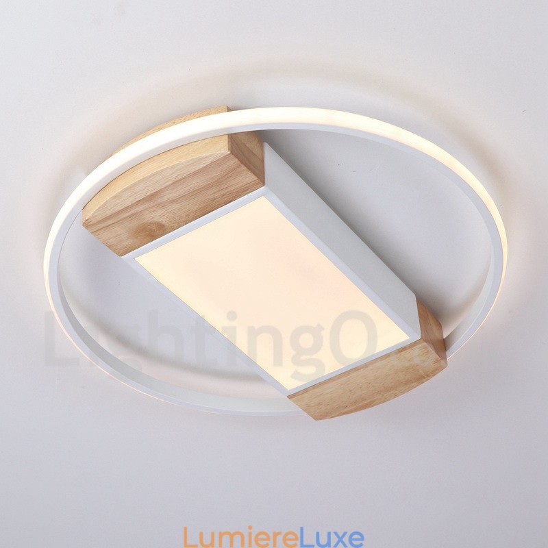 Plafonnier rond en bois blanc à intensité variable, lampe de plafond ultra-mince pouvant également servir d'applique murale