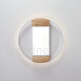Plafonnier rond en bois blanc à intensité variable, lampe de plafond ultra-mince pouvant également servir d'applique murale