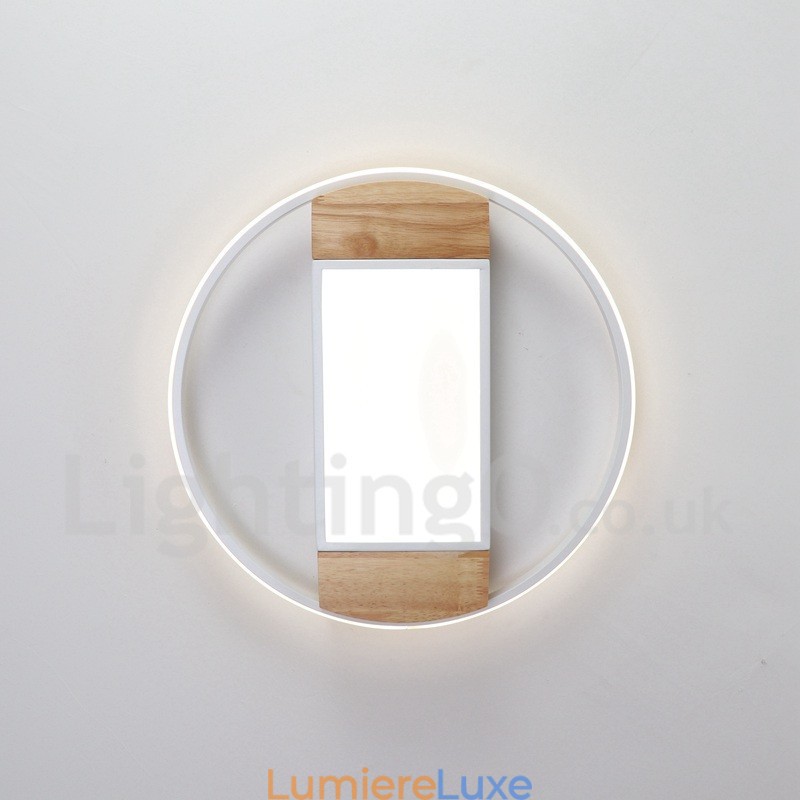 Plafonnier rond en bois blanc à intensité variable, lampe de plafond ultra-mince pouvant également servir d'applique murale