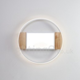 Plafonnier rond en bois blanc à intensité variable, lampe de plafond ultra-mince pouvant également servir d'applique murale