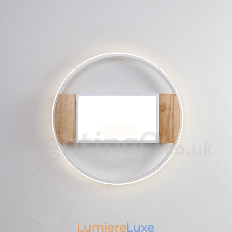 Plafonnier rond en bois blanc à intensité variable, lampe de plafond ultra-mince pouvant également servir d'applique murale