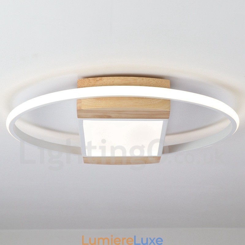 Plafonnier rond en bois blanc à intensité variable, lampe de plafond ultra-mince pouvant également servir d'applique murale