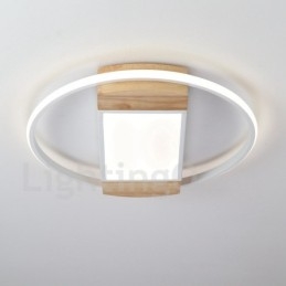 Plafonnier rond en bois blanc à intensité variable, lampe de plafond ultra-mince pouvant également servir d'applique murale
