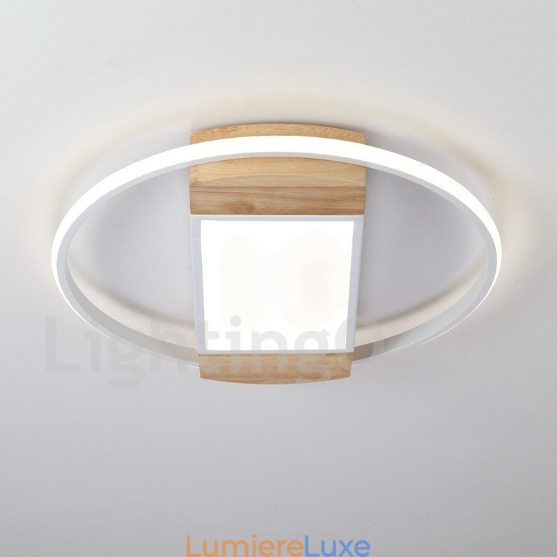 Plafonnier rond en bois blanc à intensité variable, lampe de plafond ultra-mince pouvant également servir d'applique murale