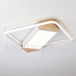 Plafonnier carré en bois blanc à intensité variable, lampe de plafond ultra-mince pouvant également servir d'applique murale