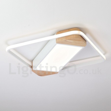 Plafonnier carré en bois blanc à intensité variable, lampe de plafond ultra-mince pouvant également servir d'applique murale Plafonnier carré en bois blanc à intensité variable, lampe de plafond ultra-mince pouvant également servir d'applique murale