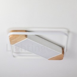 Plafonnier carré en bois blanc à intensité variable, lampe de plafond ultra-mince pouvant également servir d'applique murale