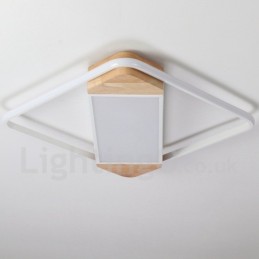 Plafonnier carré en bois blanc à intensité variable, lampe de plafond ultra-mince pouvant également servir d'applique murale