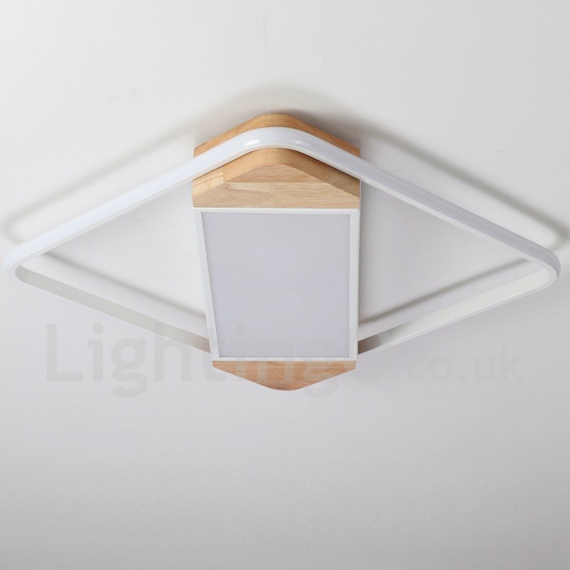 Plafonnier carré en bois blanc à intensité variable, lampe de plafond ultra-mince pouvant également servir d'applique murale