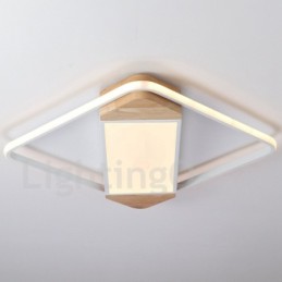 Plafonnier carré en bois blanc à intensité variable, lampe de plafond ultra-mince pouvant également servir d'applique murale