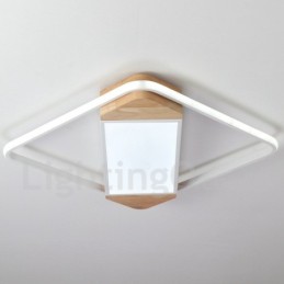 Plafonnier carré en bois blanc à intensité variable, lampe de plafond ultra-mince pouvant également servir d'applique murale