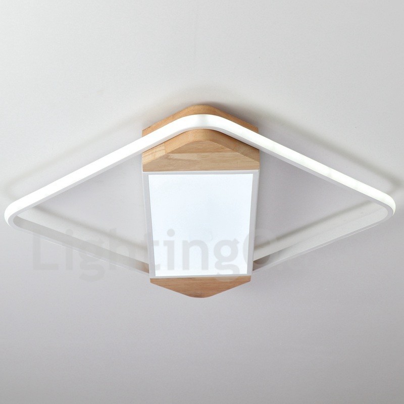 Plafonnier carré en bois blanc à intensité variable, lampe de plafond ultra-mince pouvant également servir d'applique murale
